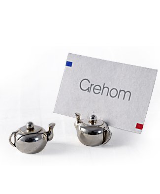 "Grehom Place Card Holder (Set of 4) - Tea Pot; Beautiful Gift, Silver finish, Name Tag Holder"