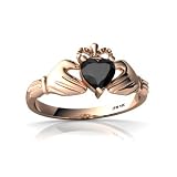 14k Rose Gold Heart Genuine Black Onyx Celtic Claddagh Ring