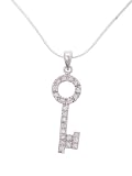 Sterling Silver CZ Lined Skeleton Key Necklace with 18 inch Snake Chain