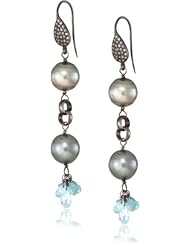 Wendy Brigode Tahitian Pearls on Diamond Wire with Aqua Drops Earrings