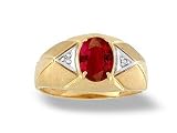14K Yellow Gold Genuine Oval Ruby and Diamond Ring