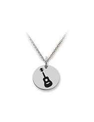 Stellar White (tm) 925 Sterling Silver Disc Charm - Guitar - 16 To 18 Inch Adjustable Chain Included
