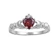 Sterling Silver Ring - Claddagh - Garnet Heart and Clear CZ - Prong Set - 10 mm x 5 mm, Sizes 4-9 Sterling Silver Ring - Claddagh - Garnet Heart and Clear CZ - Prong Set - 10 mm x 5 mm, Sizes 4-9