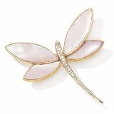 14k Gold Pink Mother Of Pearl Diamond Dragonfly Pin