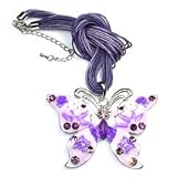 Purple Amethyst Austrian Rhinestone Enamel Flower Butterfly Silver Tone Necklace
