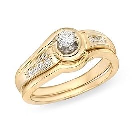 Yellow Gold Diamond Bridal Engagement and Wedding Ring Set