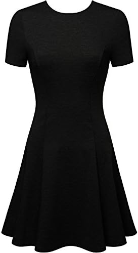 THENEWNEW Womens Short Sleeve Skater A-Line Dress BLACK MEDIUM