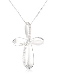 Sterling Silver Cross Pendant with Cubic Zirconias Necklace 18"