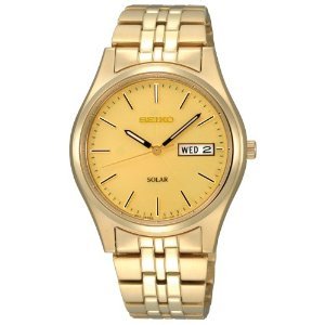 Seiko #SNE036 Men's Gold Tone Champagne Dial Solar Quartz Watch