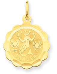 14k Gold Satin Polished Engraveable Cancer Zodiac Scalloped Disc Charm