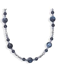 16"+2" Blue Fire Agate and Cultured Freshwater Pearl Necklace