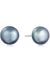 Sterling Silver Freshwater Cultured Pearl Button Stud Earrings (8-8.5mm)