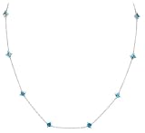 14k White Gold Princess-Cut Coated Blue Topaz Station Necklace