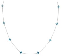 14k White Gold Princess-Cut Swiss Blue Topaz Station Necklace