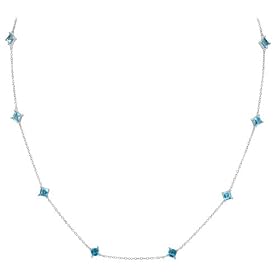 14k White Gold Princess-Cut Coated Blue Topaz Station Necklace by Blue-Topaz Jewelry