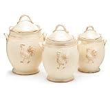 Set Of 3 French Country Rooster Food Canisters For Storage And Kitchen Decor