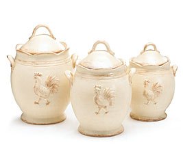 Set Of 3 French Country Rooster Food Canisters For Storage And Kitchen Decor