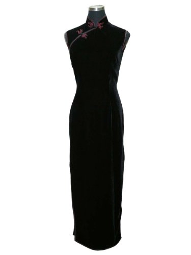 Black swan plain silk velvet Chinese dress