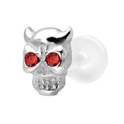 Silver 925 Red CZ Skull Devil Bioplast Tragus Labret Monroe