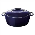 KitchenAid Cookware 51153 Cast Iron 6.5 Quart Covered Oval Dutch Oven in Indigo