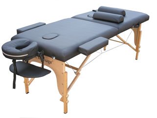 Black PU Portable Massage Table w/Free Carry Case w/Two Bolster Pillows