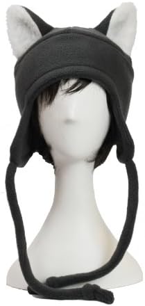 Gray Fleece Wolf or Cat Hat with White Faux Fur Inner Ears Super Cute Anime Aviator Style Adult Sized