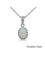 Tiara Collection Sterling Silver Created Opal Oval Pendant Necklace