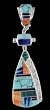 Southwestern Native American Turquoise and Spiny Oyster Inlaid Kachina Pendant in Sterling Silver by Navajo Artist Earl Plummer, #TP239