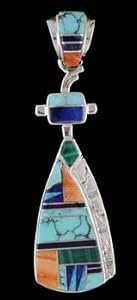 Southwestern Native American Turquoise and Spiny Oyster Inlaid Kachina Pendant in Sterling Silver by Navajo Artist Earl Plummer, #TP239