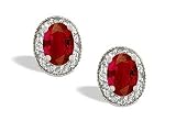 14K White Gold Genuine Oval Ruby and Diamond Couture Earrings
