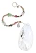 Tourmaline Gemstone Pendulum with Sterling Silver and Lead Crystal Prism with Heart Chakra Charm, 76mm Teardrop Shape Prism with Overall Length of 10", #7406