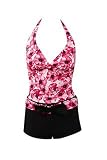 Womens Marina West Two Piece Red Floral Tankini with Black Boyshorts Swimsuit