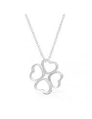 Bling Jewelry Four Leaf Clover Hearts Sterling Silver Pendant Necklace 16in
