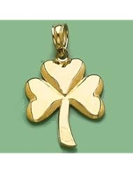 14k Gold Holiday Necklace Charm Pendant, 3d Three Leaf Clover High Polish