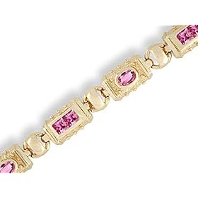 14K Yellow Gold Genuine Square Pink Tourmaline Bracelet by Pink-Tourmaline Bracelets