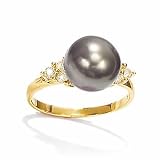Size(5.5)18k Gold Round Black Tahitian Pearl Ring With Diamonds