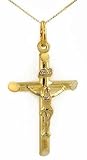 medium traditional hollow tube gold crucifix cross (14K gold, with chain)