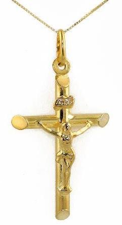 Childrens Toyshop  Jewelry : medium traditional hollow tube gold crucifix cross (14K gold, with chain)