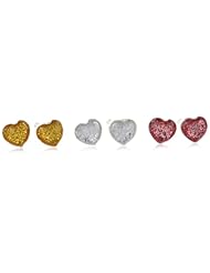 Kate & Lucy Girls Sterling Silver 3mm Crystal Heart Earrings Set