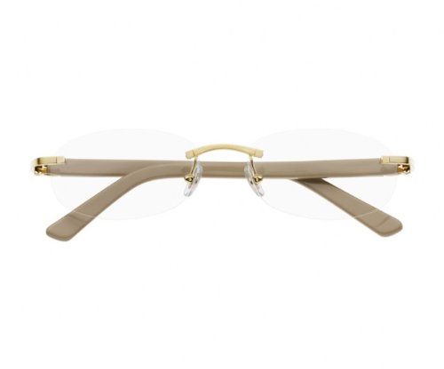 Cartier Wood Suhali Prescription Eyewear Designer Fashion Authentic Eyeglasses-Demo Lens/Off-White-Beige Brushed Golden Frame T8100854