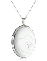 Momento Lockets Sterling Silver 0.01Ct Oval Shaped Locket Heart Necklace