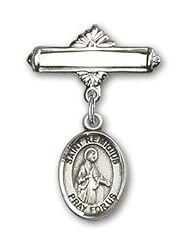 Sterling Silver Baby Badge with St. Remigius of Reims Charm and Polished Badge Pin
