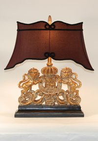 Large Golden English Royal Crest Console Table Lamp