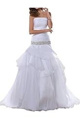 Strapless Natural   Waistline Organza Flared-Skirt Pleated Beaded Sequined Evening Dress/Prom Dress 
