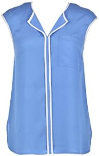 eShakti Women's Notch neck contrast trim crepe blouse XL-18 Regular Lavender/white