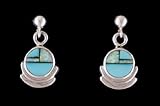 Sterling Silver, Turquoise and Opal Inlaid Earrings, #1712