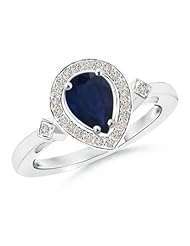 Round Diamond and Pear Blue Sapphire Engagement Ring- 0.75 ct TGW