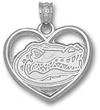 Florida Gators Solid Sterling Silver Gator Head Heart Pendant