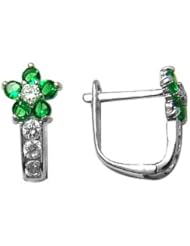 May Birthstone Flower Gemstone Huggie Earrings 925 Sterling Silver With Secure Lever Back - Jewelry At Cost