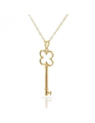 Valentines Day Gifts Bling Jewelry 14k Vermeil Four Leaf Clover Key Necklace
